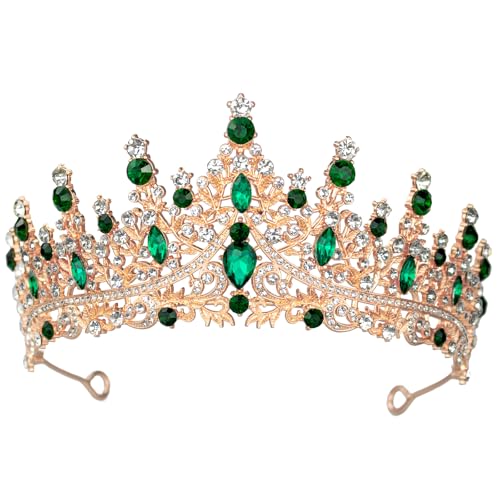 Tiaras and Crowns for Women Crystal Princess Tiaras Rhinestone Queen Crowns For Wedding Bridal Birthday Prom Pageant Party (Tiara 100) - color: Gold Green