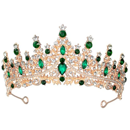 Tiaras and Crowns for Women Crystal Princess Tiaras Rhinestone Queen Crowns For Wedding Bridal Birthday Prom Pageant Party (Tiara 100) - color: Gold Green