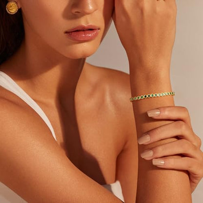 Tennis Bracelets for Women Teen Girls, Gold Jewelry | 3mm Cubic Zirconia, Dainty & Classic Tennis Bracelets, 14K Gold Plated, Adjustable Bracelet for Wrist Essentials - color: Emerald Green 7 Inch