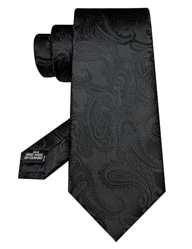 JEMYGINS Mens Paisley Tie and Pocket Square,Lapel Pin,Cufflinks,Tie Clip Sets with Gift Box 5PCS - color: Black