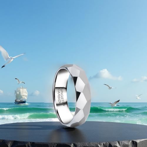 SX.man&sog Tungsten Carbide Rings for Men or Women,Stereoscopic Polygon Wedding Band for Men and Women Exchanging to Witness Each other's Loyal Love - color: Silver & Polygonal Cut - 6mm