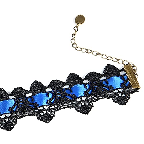 Dainty Black Lace Crystal Choker Necklace Lace Gothic Choker for Women for Halloween Weeding Costume Party Prom Vampire Choker - color: Blue