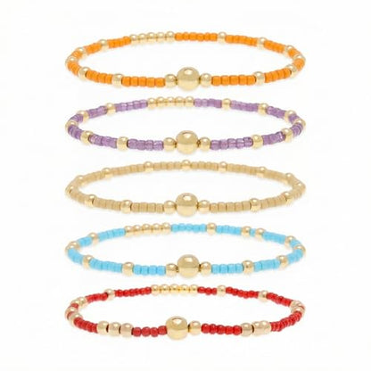 Gold Seed Beaded Bracelets Set for Women, Boho Handmade Friendship Stretch Summer Beach Jewelry Gift. - color: 2001B
