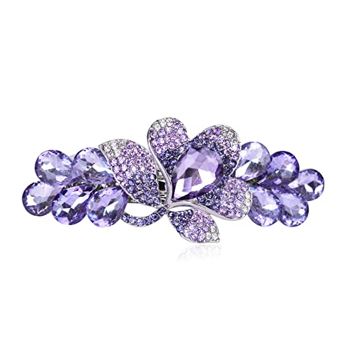 Flower Jewelry Design Hairpin Luxury Rhinestone Hair Barrette Clip Gorgeous Hair Accessories for Women(Purple) - color: Purple