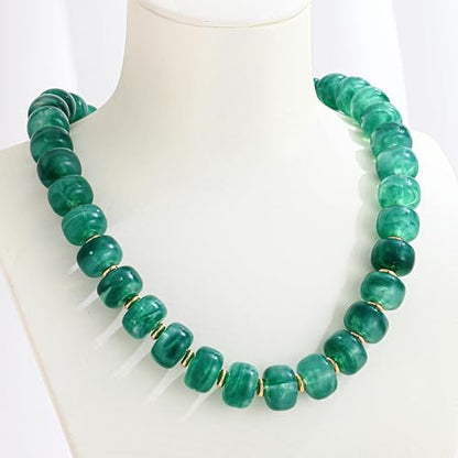 Chunky Colorful Choker Necklace for Women - Summer Beach Round Resin Beads Necklace, Trendy Statement Summer Beach Jewelry Birthday Gifts for Vacation Holiday - color: 14mm Dark green beaded
