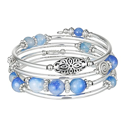 FULU AUTUMN Stackable Beaded Bracelets for Women Boho Wrap Silver Bracelet Layered Fashion Jewelry Gifts for Her - color: 17-Sapphire