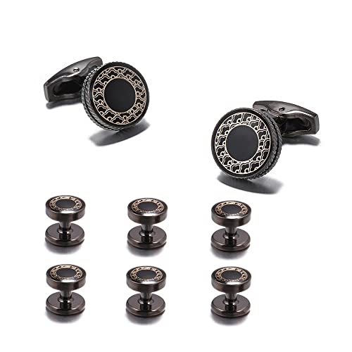 Cufflinks, Black Cufflink Stud 8 Pcs Set Tuxedo Collar Stud 15mm