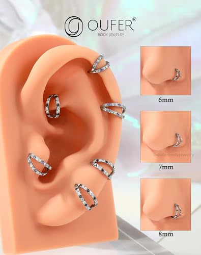 OUFER 20G Nose Rings for Women, 316L Surgical Steel Double Hoop Nose Piercing Jewelry, Opal and CZ Septum Lip Eyebrow Cartilage Conch Rook Helix Tragus Daith Earrings Piercing Jewelry-6/7/8MM - color: Black CZ