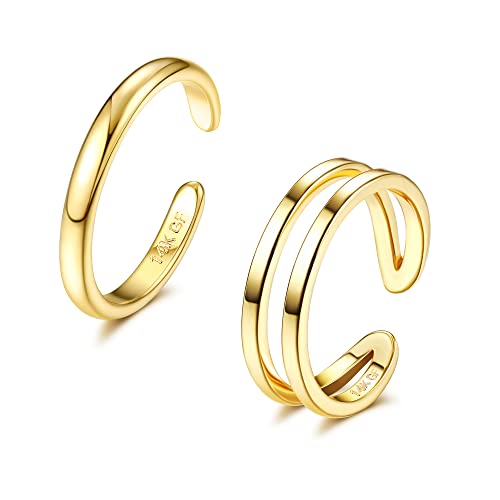 IRONBOX 14K Gold Filled Toe Rings for Women Simple Open Band Toe Ring Adjustable Toe Rings - color: Gold B