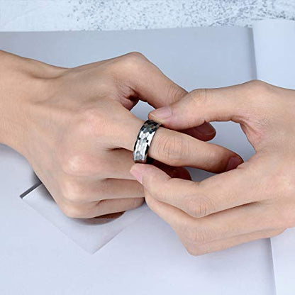King Will Hammered 8mm Silver Tungsten Ring Hammer Men Wedding Band Comfort Fit - color: Multi-Faceted