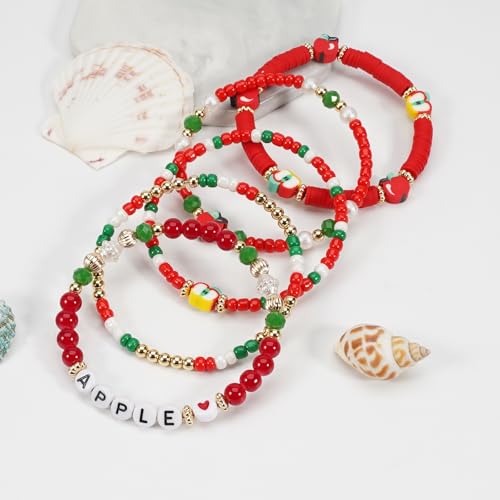 Twinfree Bohemian Cute Fruit Banana Cherry Strawberry Pineapple Mango Polymer Clay Beaded Stackable Stretch Bracelets - color: color 28