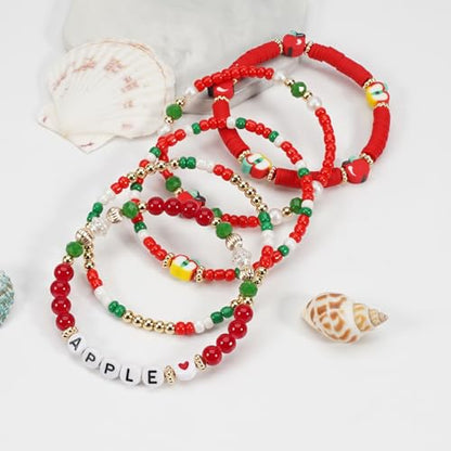 Twinfree Bohemian Cute Fruit Banana Cherry Strawberry Pineapple Mango Polymer Clay Beaded Stackable Stretch Bracelets - color: color 28