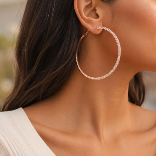Big Chunky Gold Hoop Earrings for Women Beaded Large Statement Earrings Lightweight Fashion Jewelry Daily Wear Party Gift - color: E6:Rose Gold 8cm