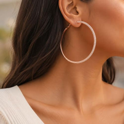 Big Chunky Gold Hoop Earrings for Women Beaded Large Statement Earrings Lightweight Fashion Jewelry Daily Wear Party Gift - color: E6:Rose Gold 8cm
