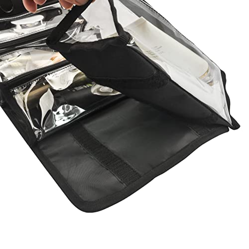 Large Capacity Hanging Eco Polyester Travel Toiletry Bag Makeup Cosmetic Bag 4-in-1 Roll-Up Make Up Storage Organizer With 4 detachable Removable Zipper Clear TPU Pouches & Hook