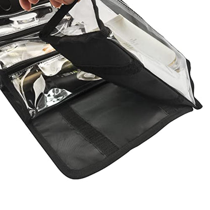 Large Capacity Hanging Eco Polyester Travel Toiletry Bag Makeup Cosmetic Bag 4-in-1 Roll-Up Make Up Storage Organizer With 4 detachable Removable Zipper Clear TPU Pouches & Hook
