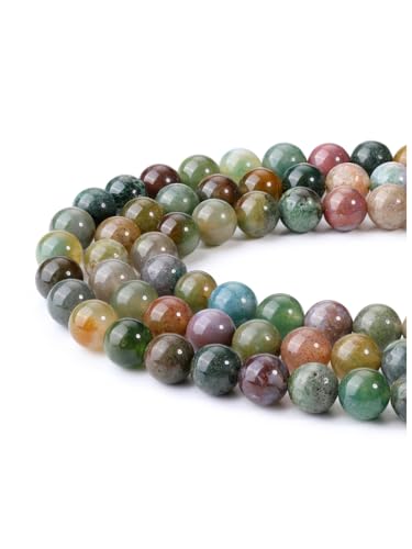 Jovivi 8mm Natural Indian Agate Gemstone Beads for Jewelry Making,96pcs | Energy Healing Crystals Polished Round Smooth Stone Beads,Genuine Real Stone Beads for Bracelet Necklace - color: Indian Agate