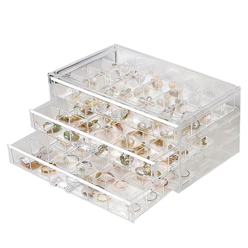 Earring Organizer Box Acrylic Stackable Jewelry Organizer with 3 Drawers 72 Small Compartments Clear Jewelry Display Stand for Stud Earring Ring Pin Display (Transparent) - color: Transparent