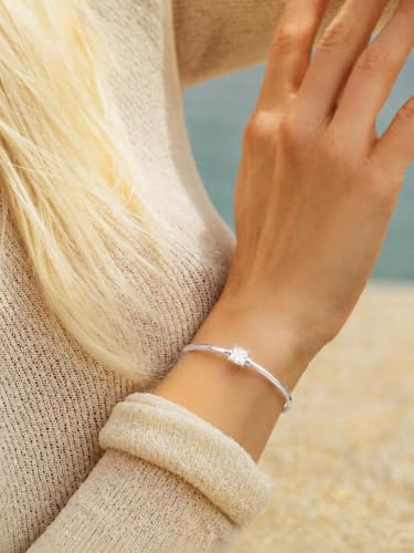 Gold Cuff Bracelets for Women, 14K Gold Plated Dainty Open CZ Cuff Bracelet Adjustable Stackable Open Bangle Bracelet Birthday Jewelry Gift for Her - color: Square CZ-Silver