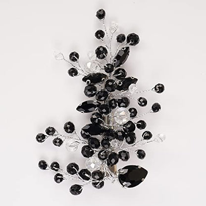 Xerling Black Crystal Hair Clips for Brides Wedding Bridal Rhinestone Hair Piece Silver Hair Accessories for Flower Girls Hair Jewelry (Black) - color: Black