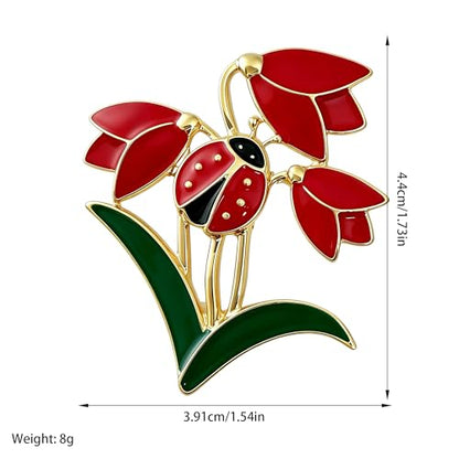 Nature Inspired Tulip Ladybug Enamel Lapel Pin Delicate Floral Brooch Creative Women Fashion Jewelry for Dress Scarf Suit Bag Clothing Accessories Gift - color: Red