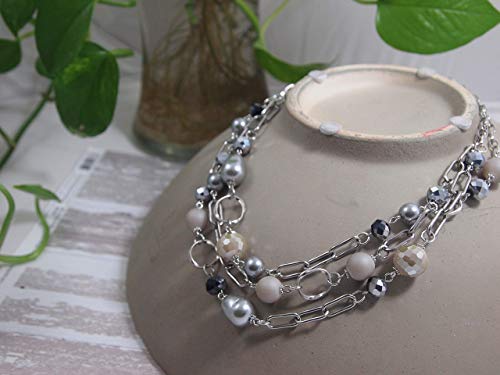 Multi Strand layered Frosted Multi Layer Mother of Pearl Statement Chunky Pastel Pearl Necklace June Birthday Gift - style: Stainless Steel