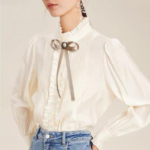 FASELE JKQBUX Women's Brooch Pin pearl Jk preppy style Pre Neck Tie Wedding Party Bow for Women Student Bow Tie accessory - color: Khaki