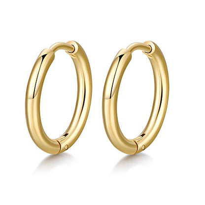 FOSIR Stainless Steel Small Huggie Hoop Earrings for Women Men Cartilage Earring Hoops, 6/8/10/12mm Diameter - style: 6mm Gold(2pcs)
