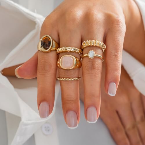 Chunky Gold Rings Set for Women Stacking Finger Knuckle Rings Silver Statement Ring Set Punk Jewelry - style: 187-6pcs