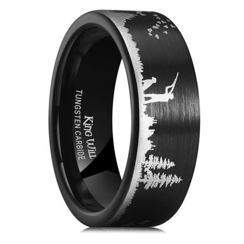 King Will Mens 6mm 8mm Tungsten Carbide Wedding Bands Inlay Lasered Brushed Wedding Rings for Men Women | Brushed, Lasered Seagull/Forest Landscap/Panda/Deer/Hunting/Fly Fishing, Comfort Fit, Everyday Wear - color: Hunting