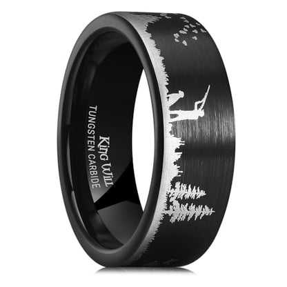 King Will Mens 6mm 8mm Tungsten Carbide Wedding Bands Inlay Lasered Brushed Wedding Rings for Men Women | Brushed, Lasered Seagull/Forest Landscap/Panda/Deer/Hunting/Fly Fishing, Comfort Fit, Everyday Wear - color: Hunting