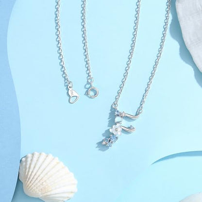 VIKI LYNN Initial Necklace for Women 925 Sterling Silver Initial A to Z Letter Pendant Necklace with Blue Flower Cubic Zirconia Birthday Engagement Gift for Women,Mom, Couple - style: Letter F