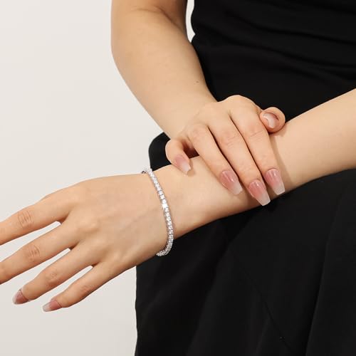 Gem's Beauty 925 Sterling Silver Tennis Bracelet Cubic Zirconia Silver Bracelets For Women 14k Gold Plated 6.5 inches-9 inches - color: 6MM, size: 8.5 inches