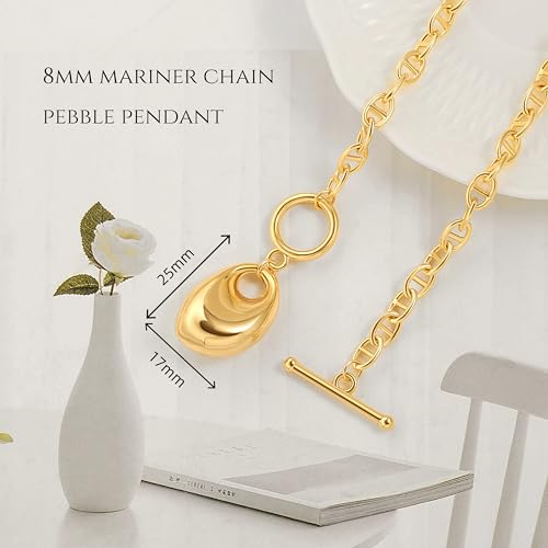 18k Gold Plated Chain Link Necklace for Women, Baroque Pearl/Compass Pendant Necklace - color: Pebble