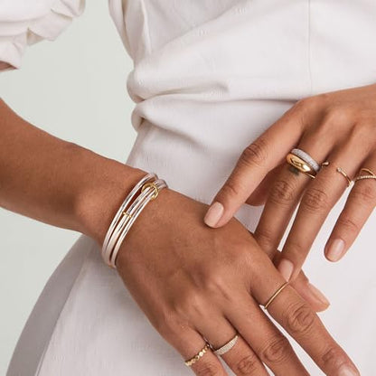 NOKMIT Triple Interlocked Stackable Bangle Bracelets for Women 3-Pack Two-Tone High Polished Stainless Steel Bangle Set Classic Plain Thin Non-Tarnish Gold&Silver - color: Silver Bangle-3PCS, size: 8.0 inches (Medium)