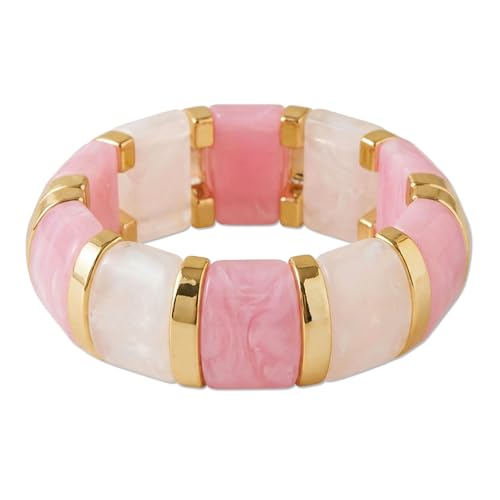 YBMYCM Acrylic Chunky Bangles Bracelets for Women Resin Gold-plated Stackable Stretch Bracelet Wide Wristbands Gift Jewelry - color: Pink white
