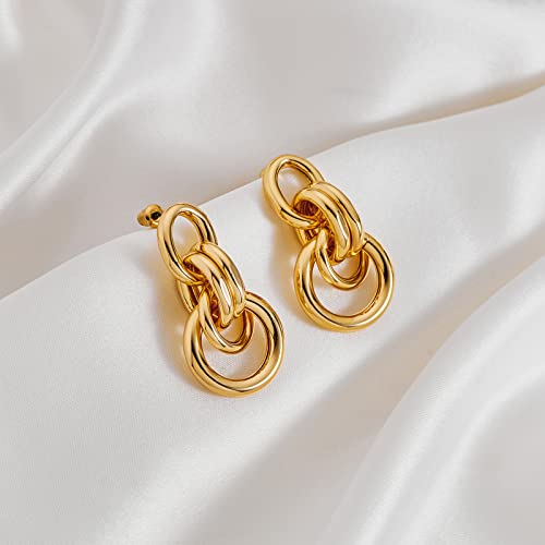 Gold Chunky Earrings for Women Geometric Knot Link Drop Dangle Earrings 14K Gold Plated Statement Earrings Trendy Gold Jewelry - color: Style 4