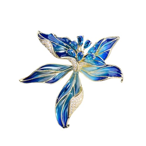 Flower Brooch for Women Rhinestone Pearl Zirconia Flower Lapel Pin Birthday Holiday Gift for Mother Wife Girlfriend - color: Blue