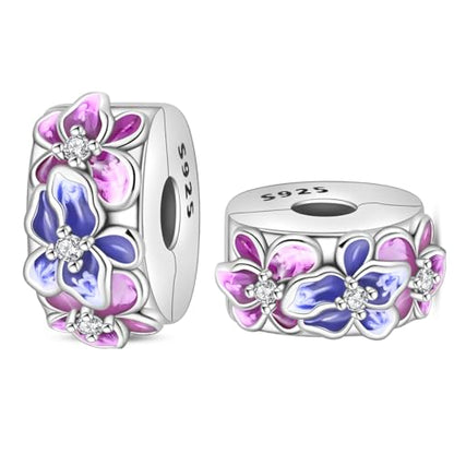 925 Sterling Silver Stopper Clip Charms for Bracelet Necklace Spacer Beads with 5A Cubic Zirconia Mother's Day Christmas DIY Gift for Women(2PCS) - style: Purple Iris