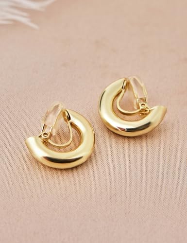 FAN&LOUIS Gold Clip On Hoop Earrings,Gold Silver Chunky Small Open Hoops Clip-On Earrings for Women Trendy Non-Pierced Ears Lightweight Teen - style: Gold