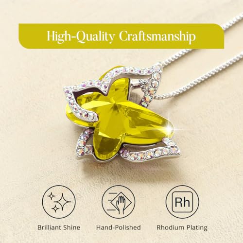 Butterfly Necklace, Birthstone Crystal, for Women, Silver Tone Pendant Jewelry, Anniversary Birthday Gift for Her, Wife & Mom, 18"+2" - color: 11b-November-Healing Stone for Happiness - Citrine Yellow Crystal