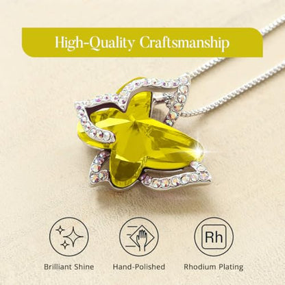 Butterfly Necklace, Birthstone Crystal, for Women, Silver Tone Pendant Jewelry, Anniversary Birthday Gift for Her, Wife & Mom, 18"+2" - color: 11b-November-Healing Stone for Happiness - Citrine Yellow Crystal