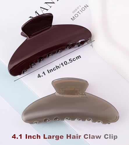 2 Pack Acetate Hair Claw Clips for Women 4 Inch Large Claw Hair Clips for Thin to Thick Hair - color: Wine+Grey