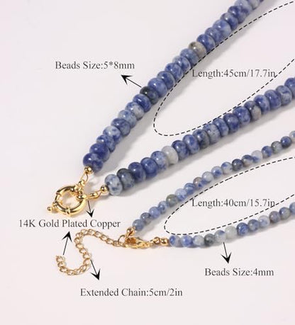 CASDAN 2Pcs Natural Gemstone Beaded Choker Necklaces for Women | Boho Colorful Beads Choker,Natural Stone Surfer Beach Necklaces,Handmade Summer Jewelry,Charm Trendy Necklaces - color: Dark blue