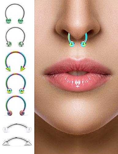 SCERRING 16 Gauge 10mm Curved Barbell Eyebrow Belly Lip Tragus Ring Piercing Jewelry - color: 28PCS - Silver & Rainbow