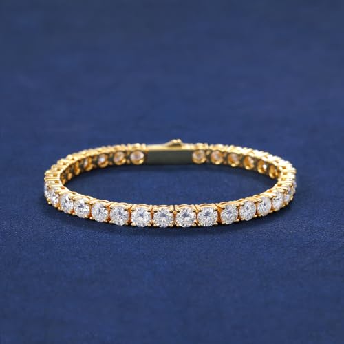 18K Gold Plated Tennis Bracelet for Women Men, 3/4/5mm Iced Out 5A Cubic Zirconia Classic Tennis Chain Bracelets 7 Inches 8 Inches, Diamond Tennis Bracelet Lady Fashion Jewelry - color: Gold, size: 7 Inches, style: 5mm