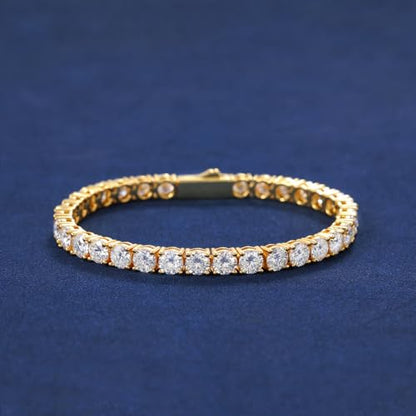18K Gold Plated Tennis Bracelet for Women Men, 3/4/5mm Iced Out 5A Cubic Zirconia Classic Tennis Chain Bracelets 7 Inches 8 Inches, Diamond Tennis Bracelet Lady Fashion Jewelry - color: Gold, size: 7 Inches, style: 5mm