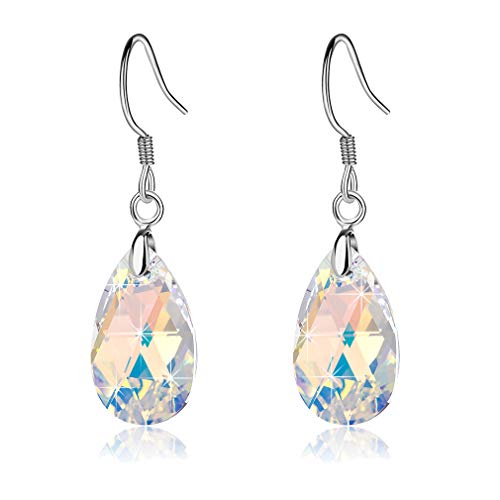 Austrian Crystal Teardrop Drop Earrings for Women, French Hook | 925 Sterling Silver Hook, Crystal Dangle Earrings, Sparkly Teardrop Stone, Lightweight Feel, Day-To-Evening Wear - color: Aurora Borealis
