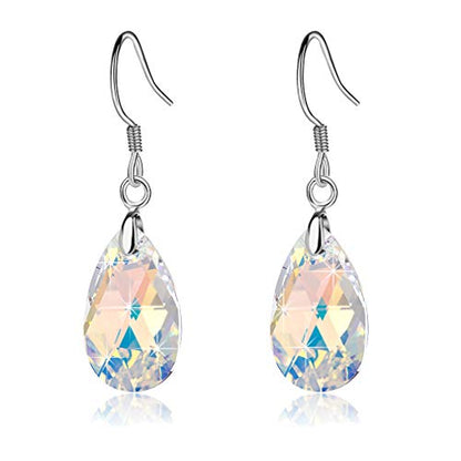 Austrian Crystal Teardrop Drop Earrings for Women, French Hook | 925 Sterling Silver Hook, Crystal Dangle Earrings, Sparkly Teardrop Stone, Lightweight Feel, Day-To-Evening Wear - color: Aurora Borealis