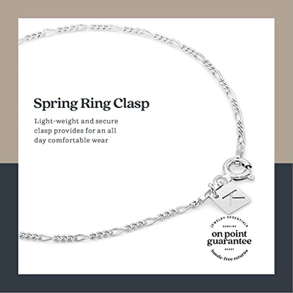 KEZEF Sterling Silver, 14k Gold Plated Silver & Rose Gold Plated Silver Figaro Chain | Fine Diamond Cut 1.5mm Bracelet & Anklet for Women, Girls and Men - color: Sterling Silver, size: 9 Inches